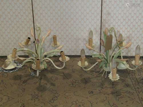 A six branch cut glass chandelier and two further painted ha...