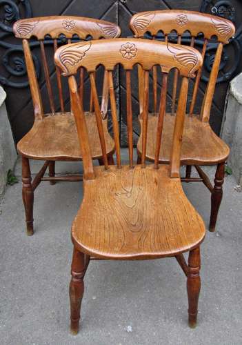 A set of three 19th century Windsor elm and beechwood stick ...