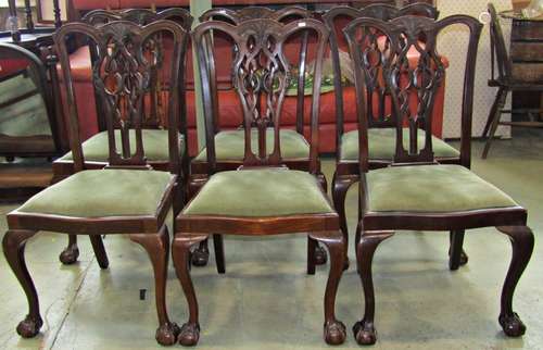 A set of six Edwardian Chippendale style mahogany dining cha...