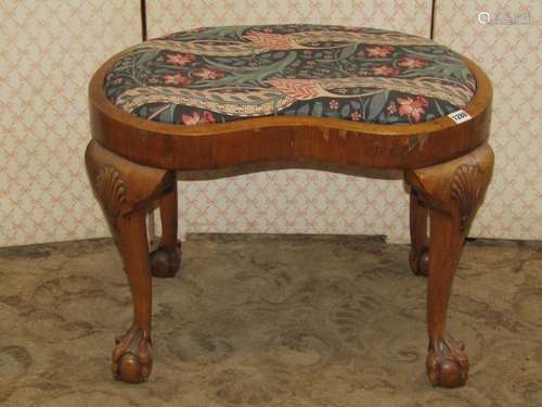 A Georgian style walnut veneered kidney shaped dressing stoo...