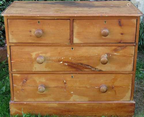 A Victorian stripped pine bedroom chest of two short over tw...