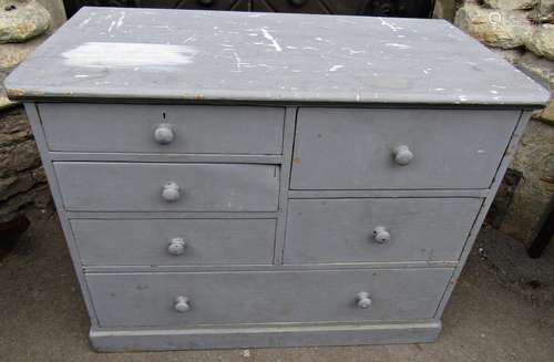 An old painted pine chest fitted with an unusual arrangement...