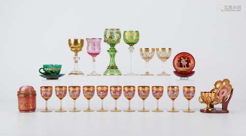 22 Pieces Hand Painted Bohemian Glassware