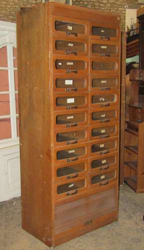 A pair of vintage floorstanding oak faced haberdashery cabin...