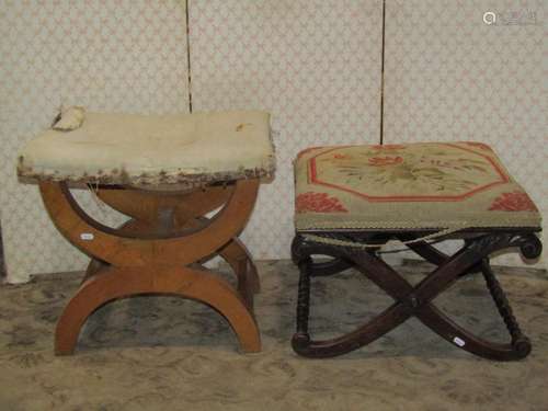 A Biedermeier stool with cherrywood veneers, of X shaped con...