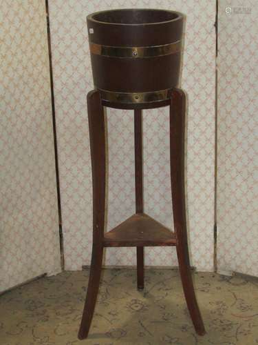 A Lister Woodcraft coopered mahogany jardinière and fixed st...