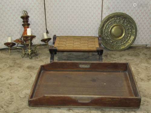 A rectangular mahogany butlers tray of usual form, pierced b...