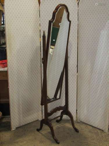 A reproduction Queen Ann style mahogany cheval mirror with s...