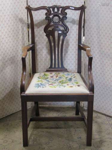 A good quality Edwardian mahogany open elbow chair in the Ge...