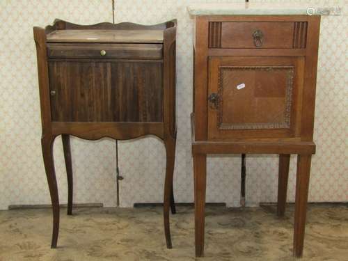 A stained walnut bedside or lamp table with shallow frieze d...