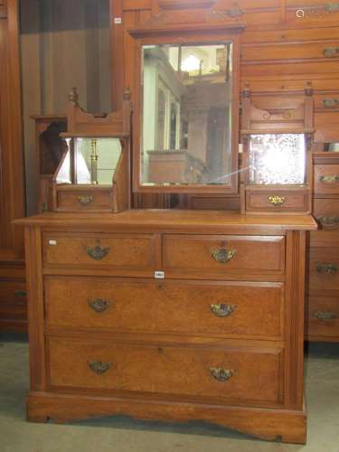 An Edwardian walnut and figured walnut veneered dressing che...