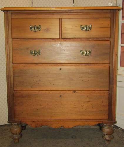 A stripped and waxed satin walnut chest of three long and tw...