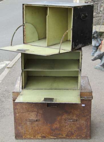 A 19th century steel travelling trunk with traces of origina...