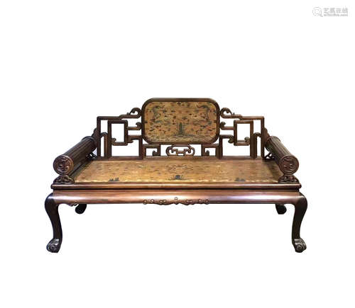 CHINESE QING DYNASTY MAHOGANY LUOHAN BED