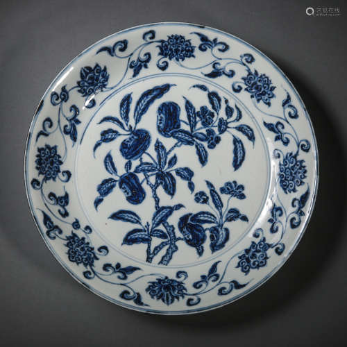 CHINESE DAMING XUANDE PERIOD BLUE AND WHITE PLATE