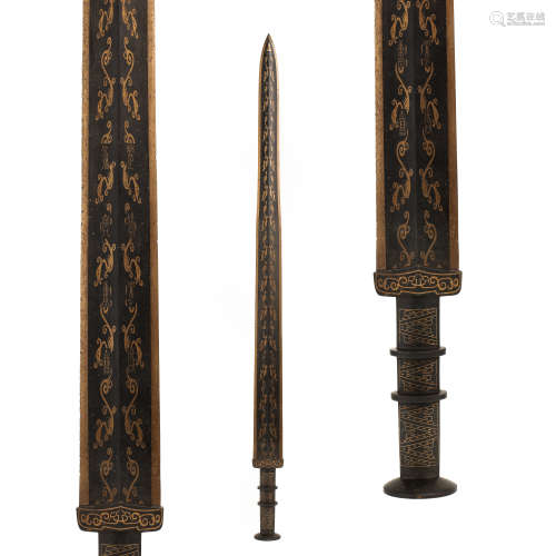 CHINESE HAN DYNASTY BRONZE SWORD  INLAID WITH GOLD