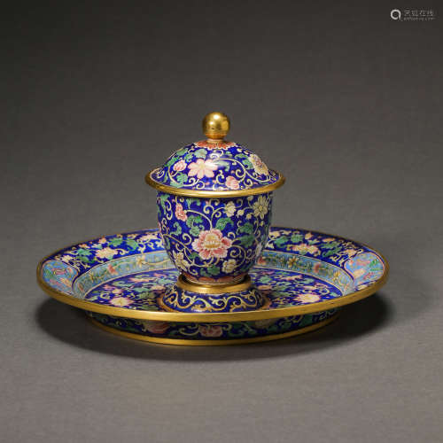 CHINESE QING DYNASTY ENAMEL CUP HOLDER