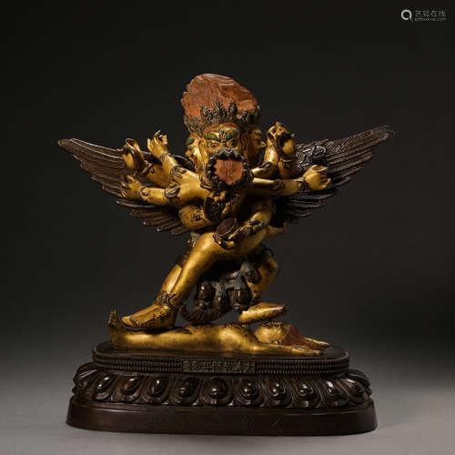 CHINESE QING DYNASTY BRONZE PARTIAL GILDED LIUPIN BUDDHA STA...