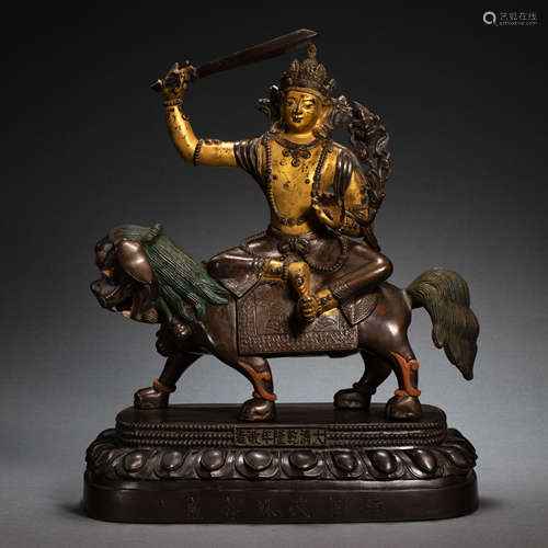 CHINESE QING DYNASTY BRONZE PARTIAL GILDED LIUPIN BUDDHA STA...