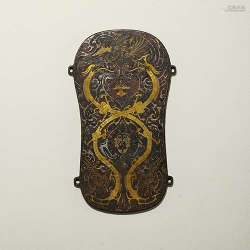 CHINESE WARRING STATES PERIOD BRONZE ORNAMENTS INLAID WITH G...