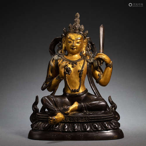 CHINESE QING DYNASTY BRONZE PARTIAL GILDED LIUPIN BUDDHA STA...