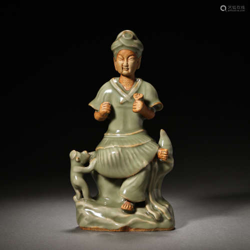 LONGQUAN WARE BLUE-GLAZED FIGURE SEATED STATUE, SOUTHERN SON...