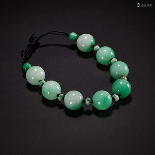 CHINESE QING DYNASTY JADEITE BEAD BRACELET