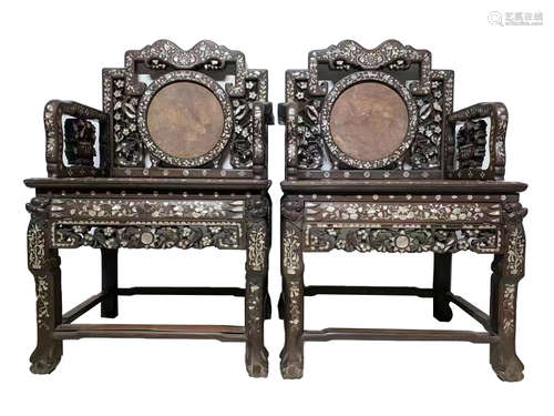 CHINESE QING DYNASTY MAHOGANY INLAID SCREW THRONE