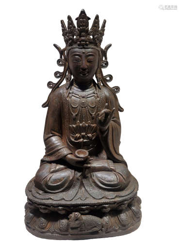 STONE BUDDHA SEATED STATUE FROM THE MING DYNASTY, CHINA