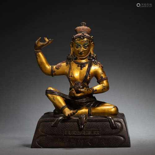 CHINESE QING DYNASTY BRONZE PARTIAL GILDED LIUPIN BUDDHA STA...