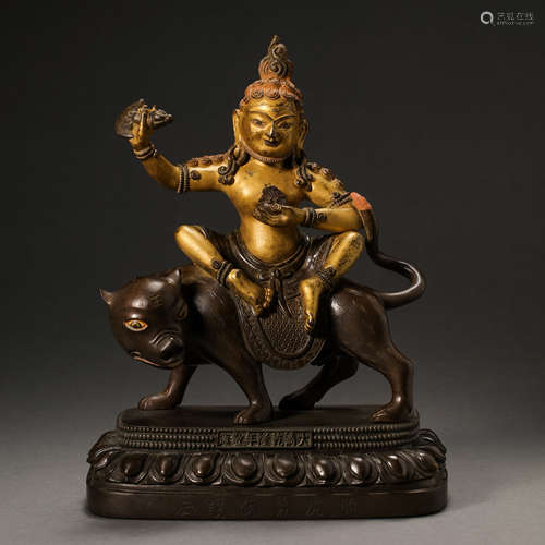 CHINESE QING DYNASTY BRONZE PARTIAL GILDED LIUPIN BUDDHA STA...