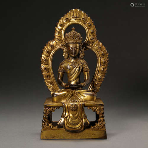 BRONZE GILDED BUDDHA STATUE, QING DYNASTY, CHINA