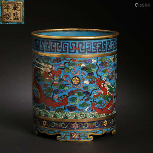 BRONZE TIRE ENAMEL PEN HOLDER, QIANLONG PERIOD, QING DYNASTY...