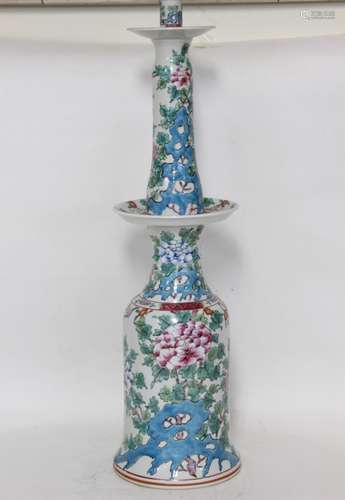 Tall Chinese Famill Rose Porcelain Candle Stick