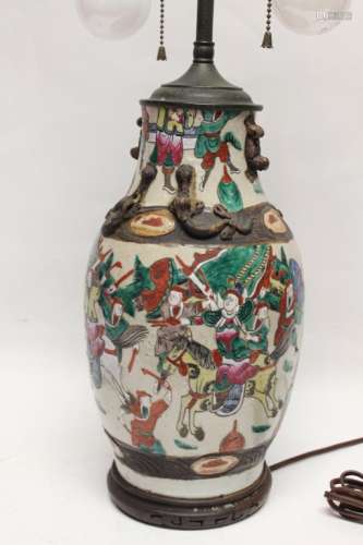 Chinese Glazed Porcelain Vase Made into Lamp