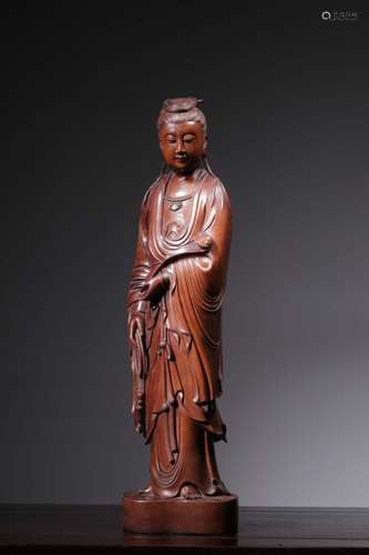 Chinese Huangyang Wood Carved Guanyin