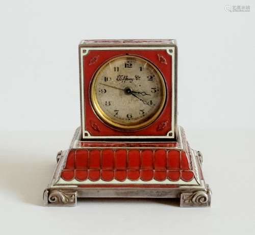 Art Deco Silver Enamel Alarm Clock Tiffany