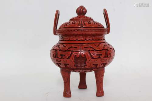 Chinese Cinnerbar Tripod Censer