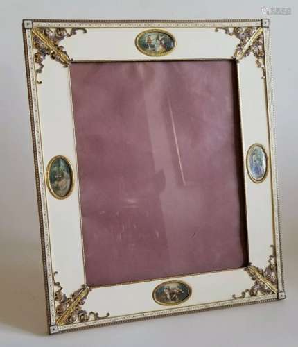 Large Antique French Enamel Picture Frame