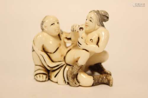 Japanese Erotic Subject Bone Carved Figurine