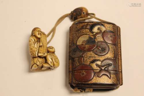 Japanese Inro Box w Netsuke