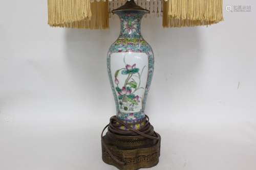 Chinese Famille Rose Vase Made into Lamp