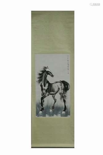 Chinese Ink Color Scroll Painting,Horse