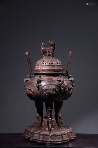 Chinese Chengxiang Wood Hand Carved Tripod Censer