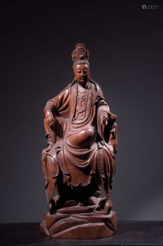 Chinese Huangyang Wood Carved Guanyin
