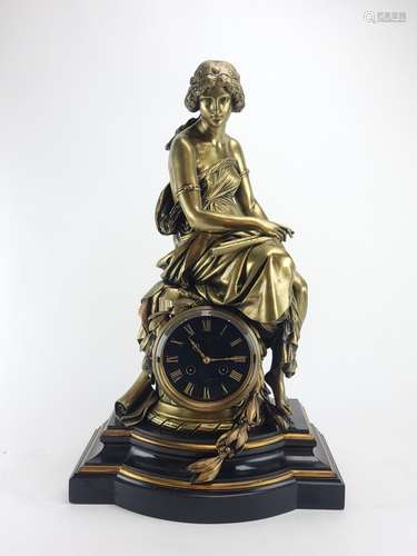 Lrg 19C French Gilt Bronze Clock Charpentier