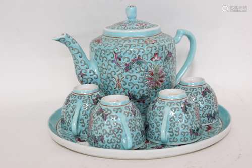 Chinese Glazed Porcelain Teapot Cup Set