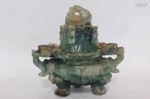 Chinese Green Crystal Tripod Censer