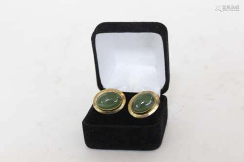 Pair of Chinese Spanich Jade Earring Ring w 14K