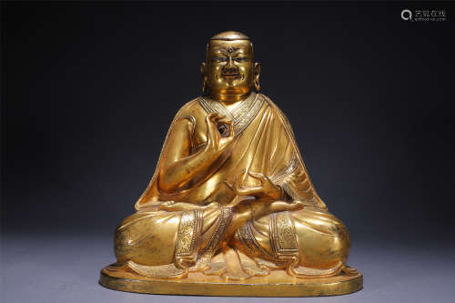 舊藏 銅鎏金上師佛像